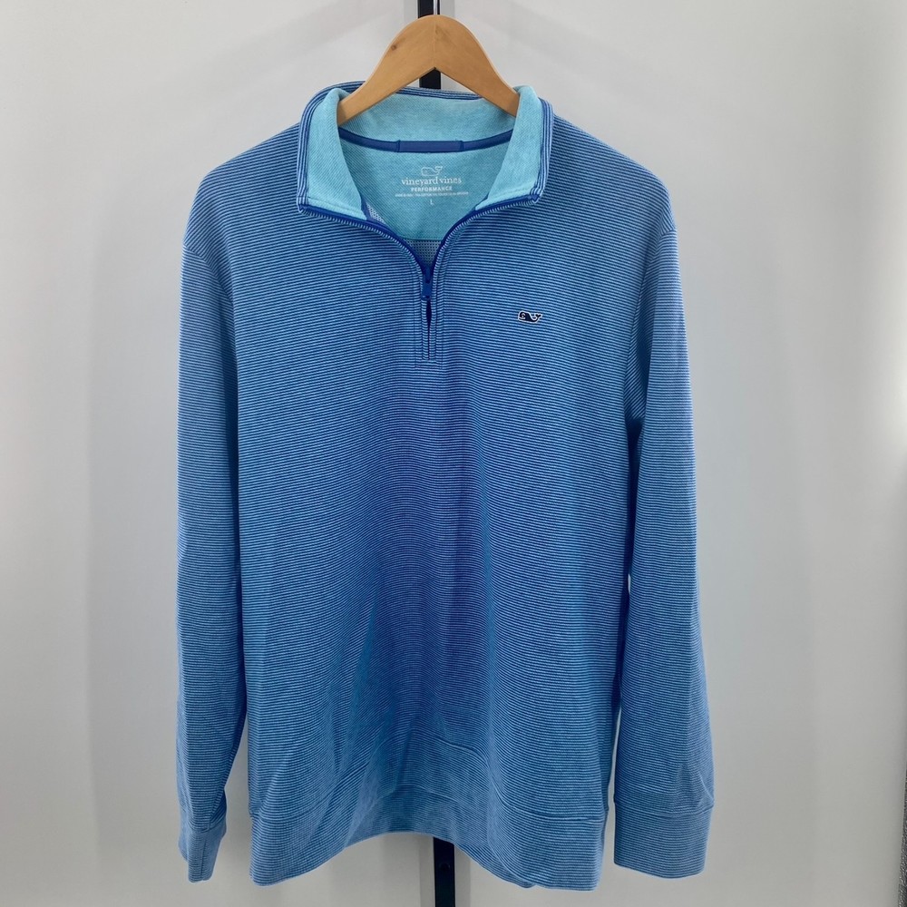 Vineyard Vines Light Blue Striped Quarter-Zip Pullover